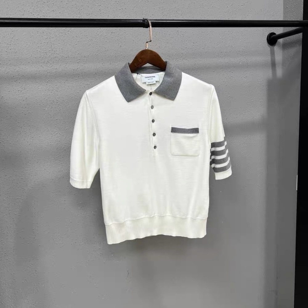 Authentic Thom Browne White and Gray Polo Shirt